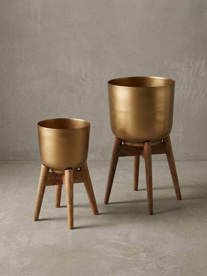 Blumentopf | Metall/Massiv, 2er Set, Gold, Pflanzkübel