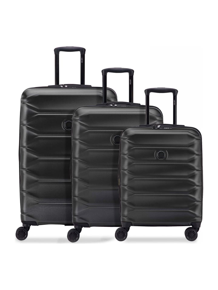 Meteor 4 Rollen Kofferset 3-teilig mit Dehnfalte deep black