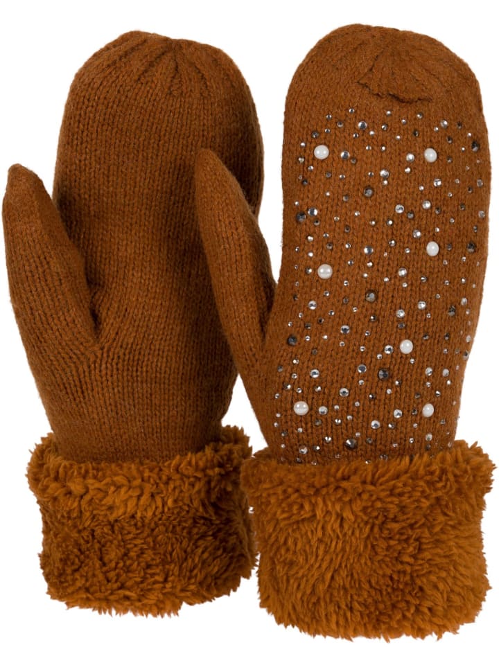 Strick Fausthandschuhe in Cognac