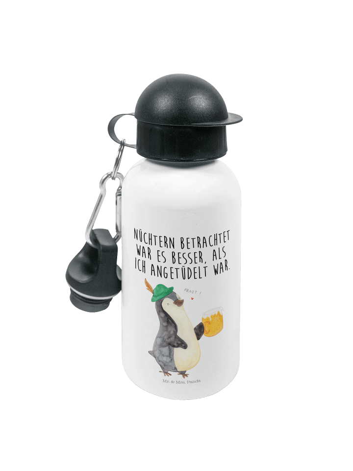 Sportflasche Pinguin Bier mit Spruch in Weiß