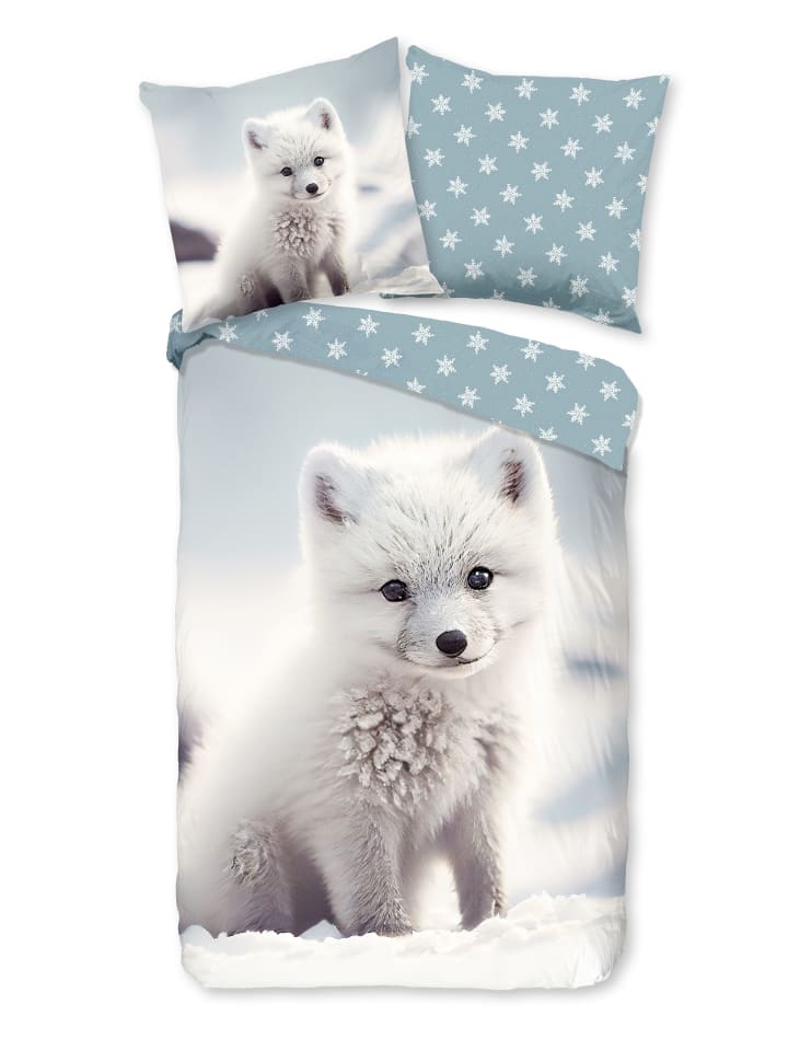 Comfort Flanell Bettwäsche - Toss - Polarfuchs in blau