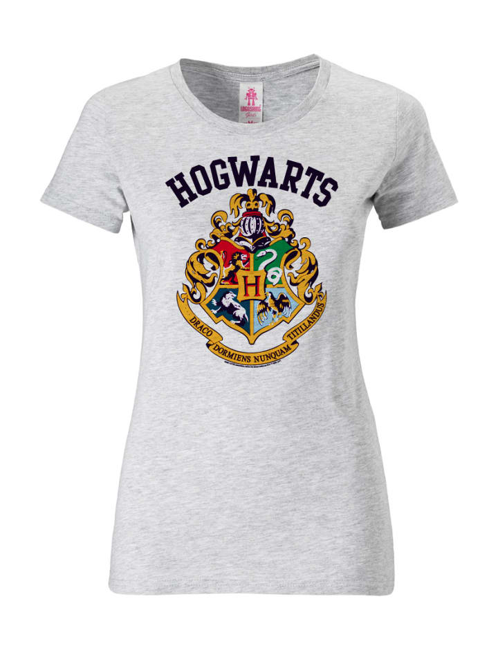 T-Shirt Hogwarts Logo in grau-meliert