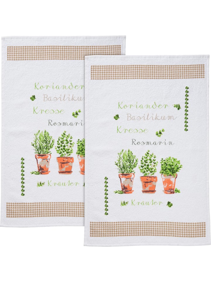 Frottier, Baumwolle Frottier-Geschirrtuch 2er-Pack in Kräuter