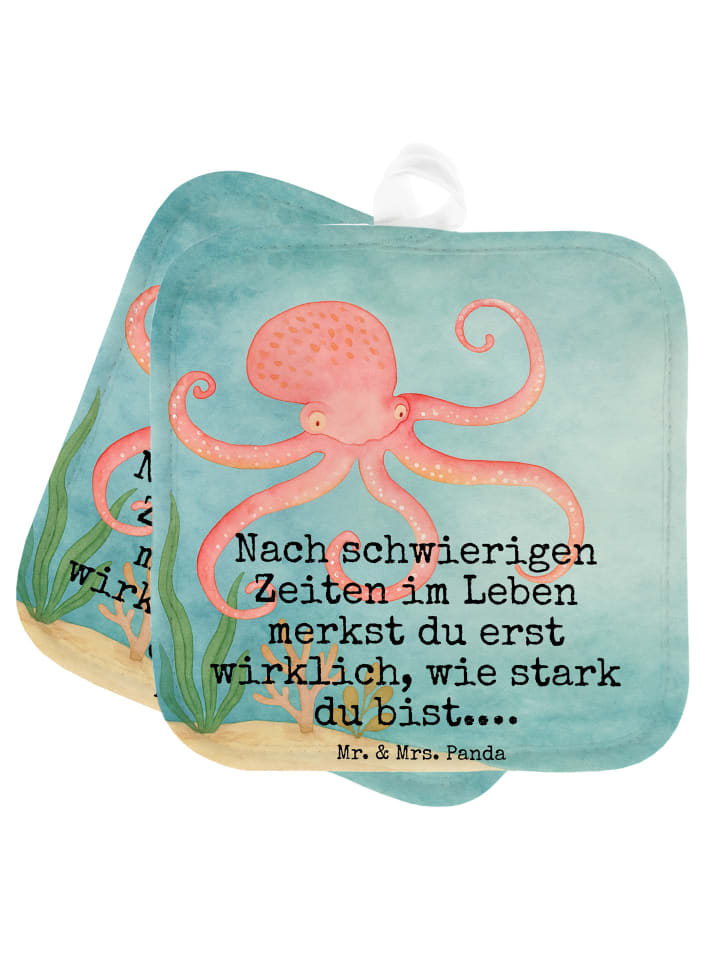 Topflappen Tintenfisch Design mit Spruch in Weiß