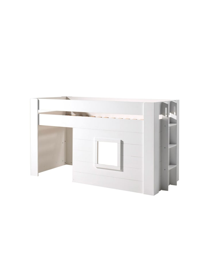 BETT mit Vorhang Karola 215x120x96 aus MDF in Weiß