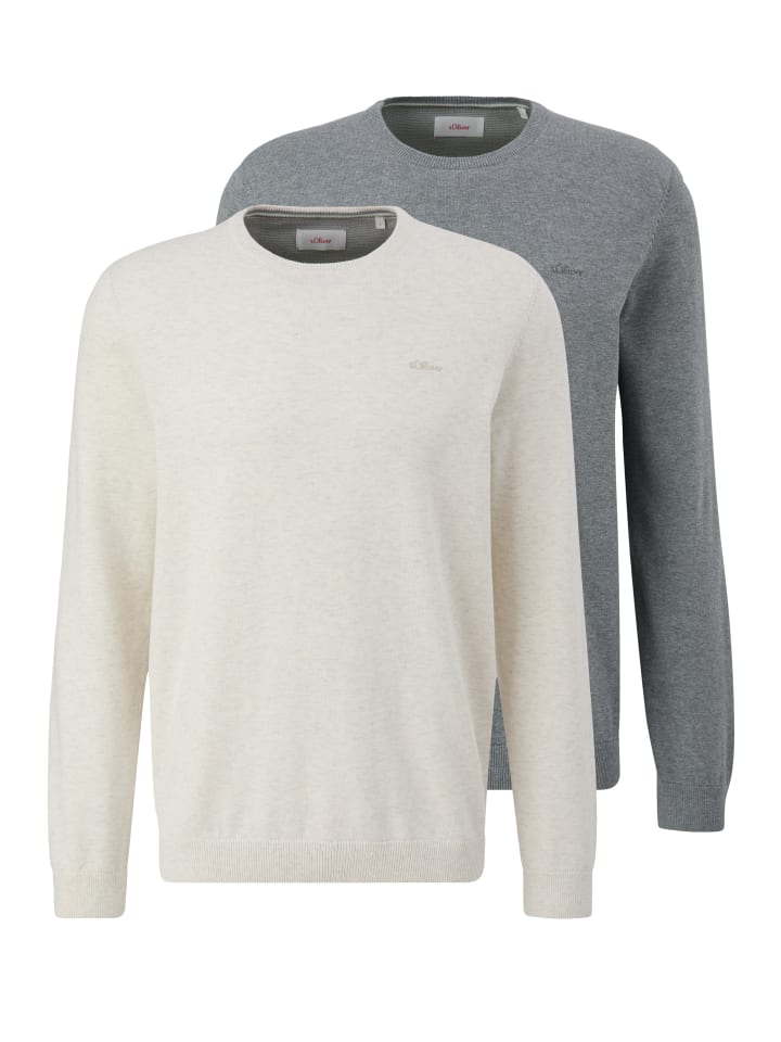 Pullover Basic in Hellgrau / weiß