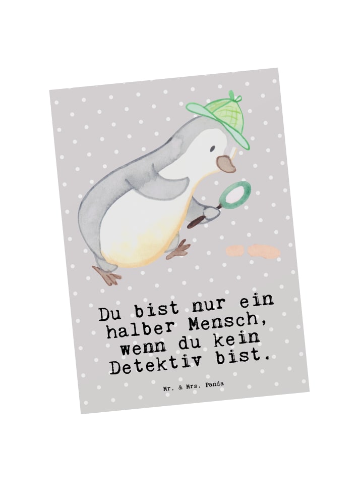 Postkarte Detektiv Herz mit Spruch in Grau Pastell