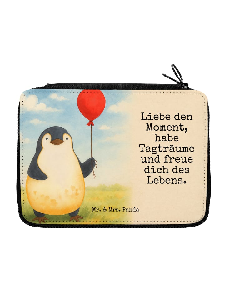 Etui Pinguin Luftballon Design mit Spruch in Weiß