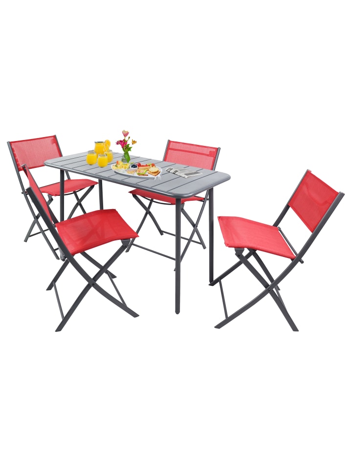 5 tlg. Bistroset Balkonset Gartenset Sumila 110x55 in Rot
