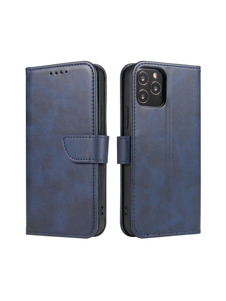 Premium Magnet Case Buch Tasche aufklappbare Hülle Standfunktion in Blau