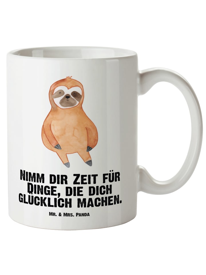 Tasse Faultier Zufrieden mit Spruch in Weiß