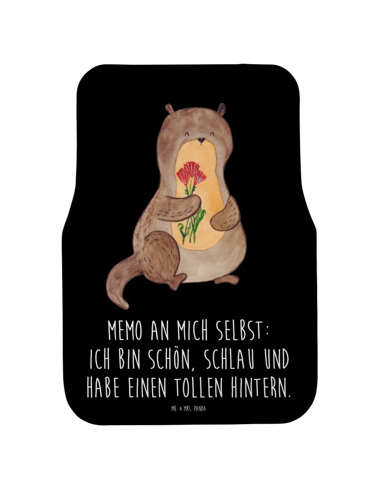 Automatte Otter Blumenstrauß mit Spruch in Schwarz