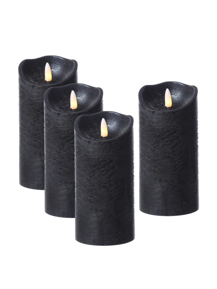 4er Set LED Kerzenset Rustik Optik Echtwachs flackernd H: 15cm in schwarz