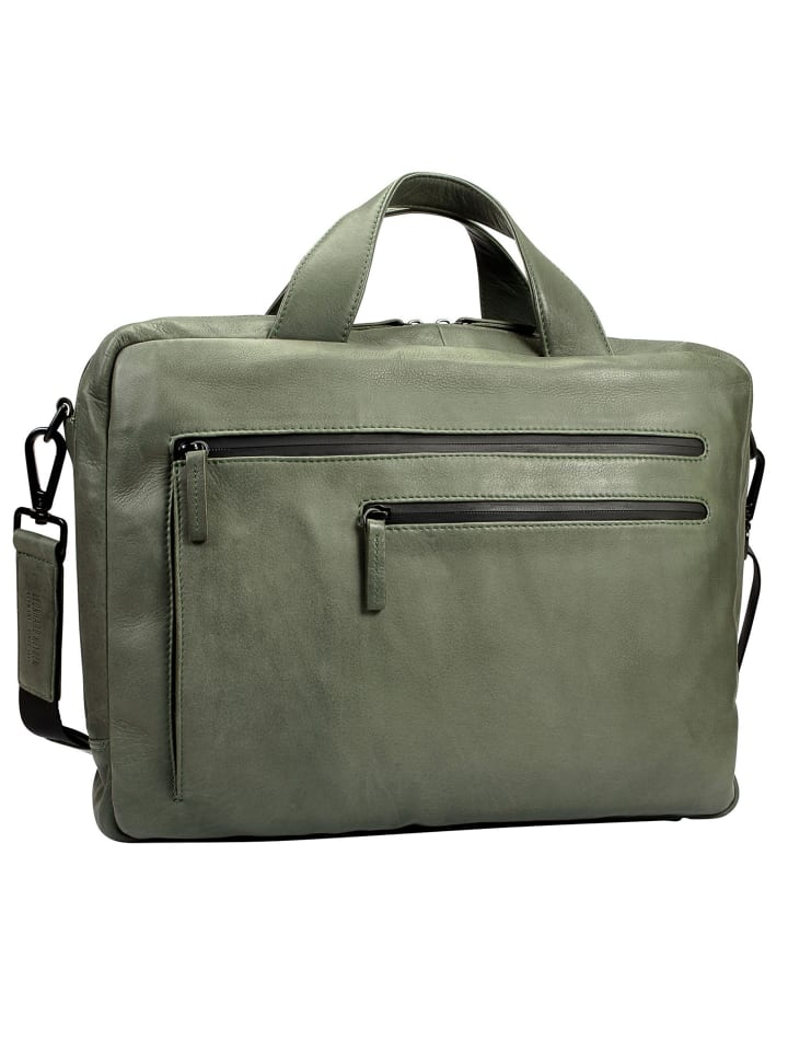 Den Haag Aktentasche Leder 38 cm Laptopfach oliv