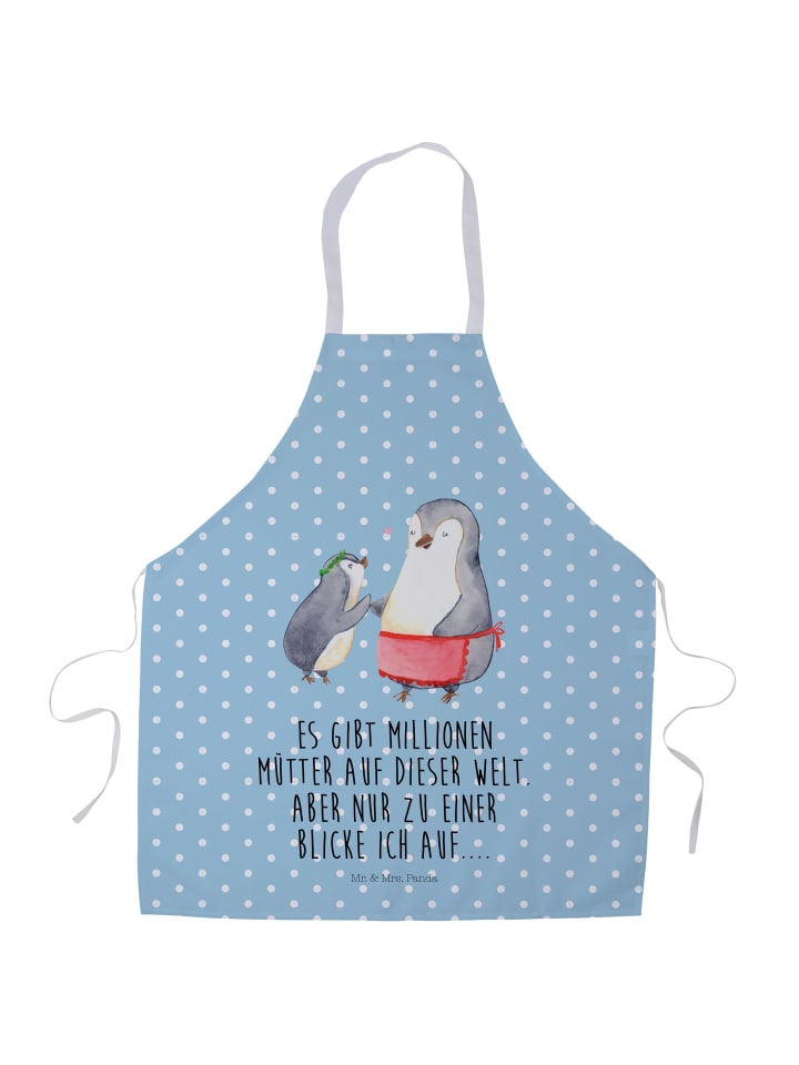 Schürze Pinguin mit Kind mit Spruch in Blau Pastell