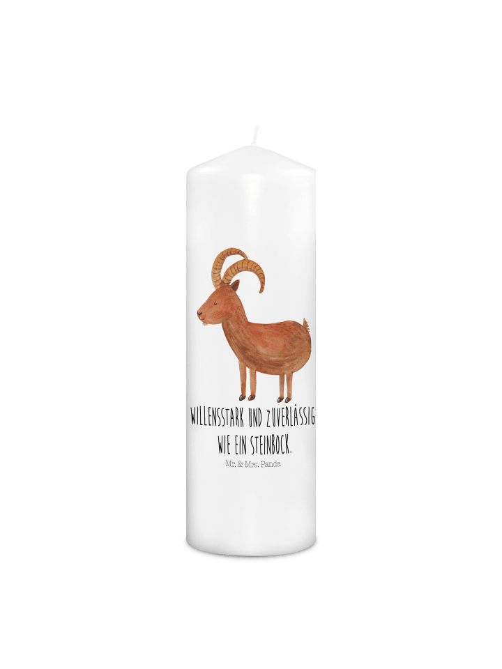 Kerze Sternzeichen Steinbock mit Spruch in Weiß