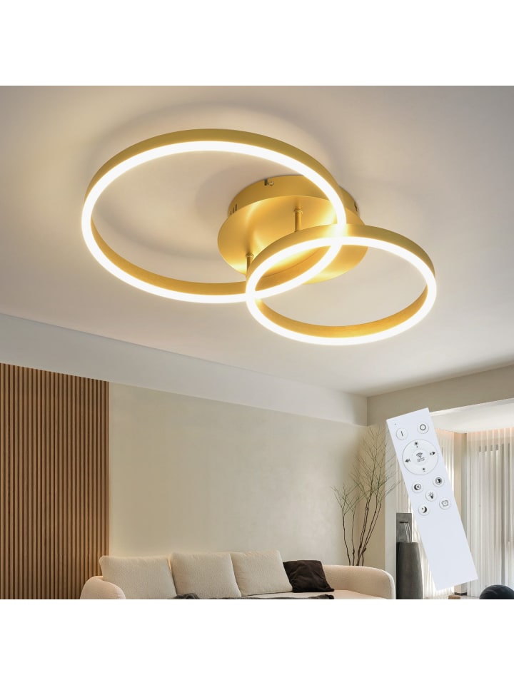 Deckenleuchte LED in gold dimmbar 2 Ringen modern 46 W Metall Schlafzimmerlampe