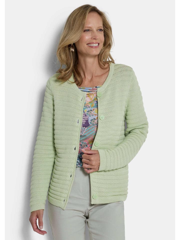 Ajourjacke in Querrippen-Optik in salbei