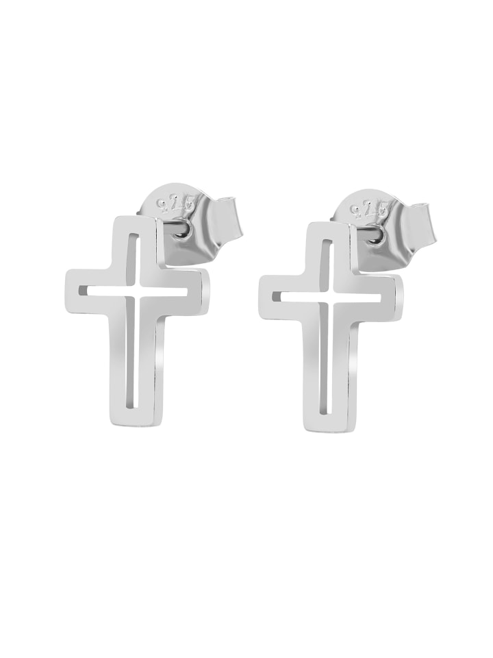Damen Ohrstecker Kreuz aus 925 Silber in silber