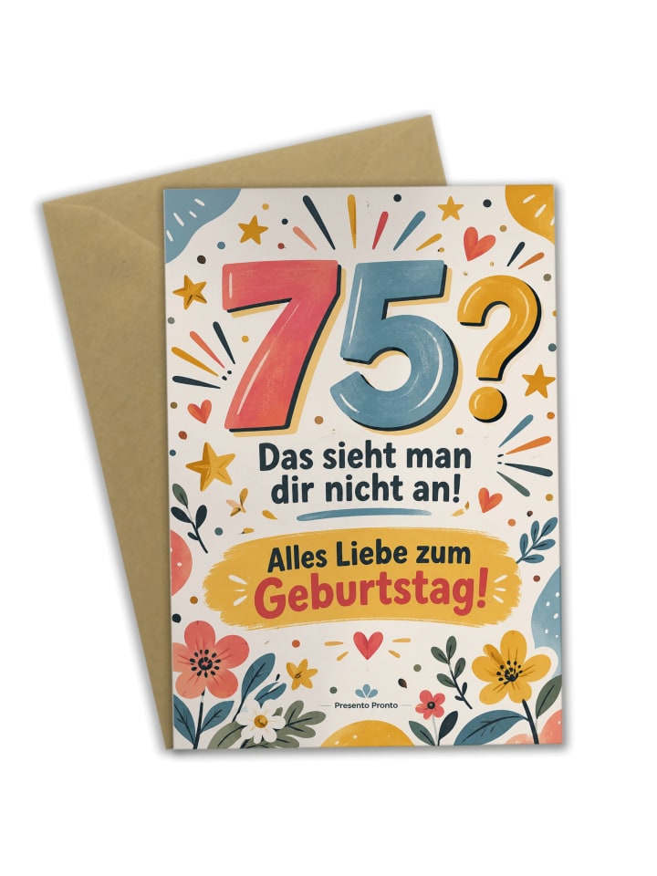Geburtstagskarte 75. Geburtstag Zahl modern Des... in Weiß