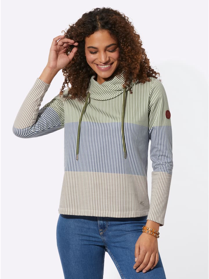 Sweatshirt in khaki-rauchblau-gestreift