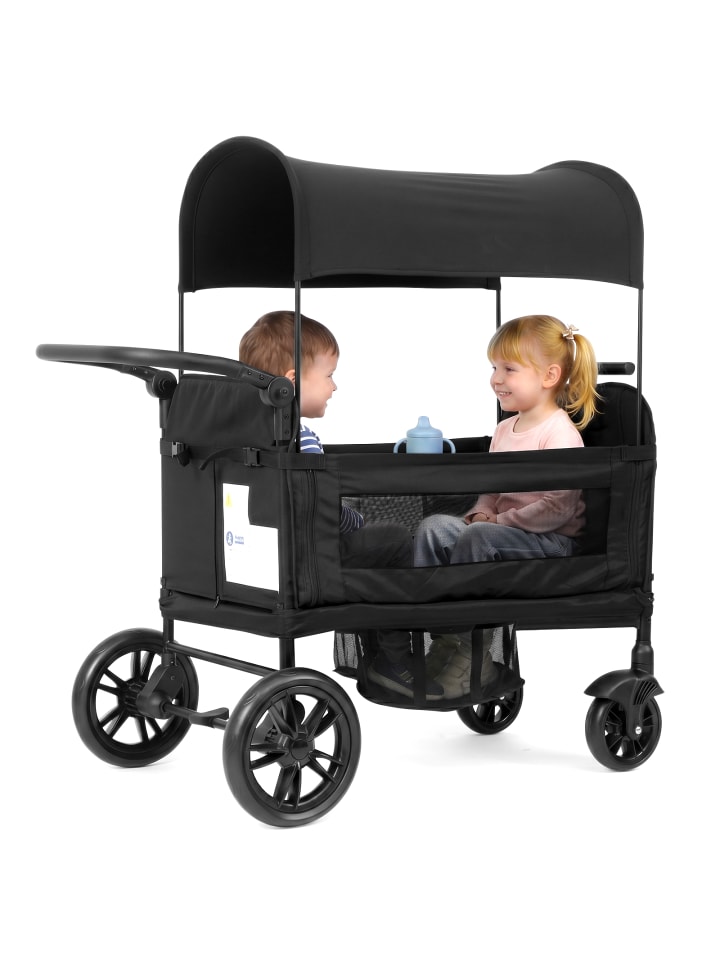 Kinderwagen in Schwarz faltbar für 2 Kinder mit Sonnendach Sicherheitsgurt