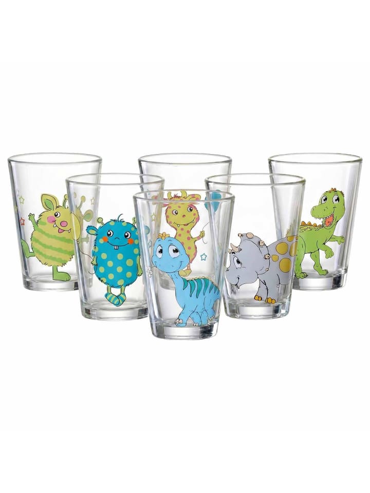 6-tlg. Kindergläser Dino und Monsterchen in Bunt 200 ml