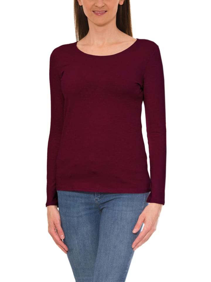 Alkato Damen Langarm Shirt mit O-Ausschnitt in weinrot