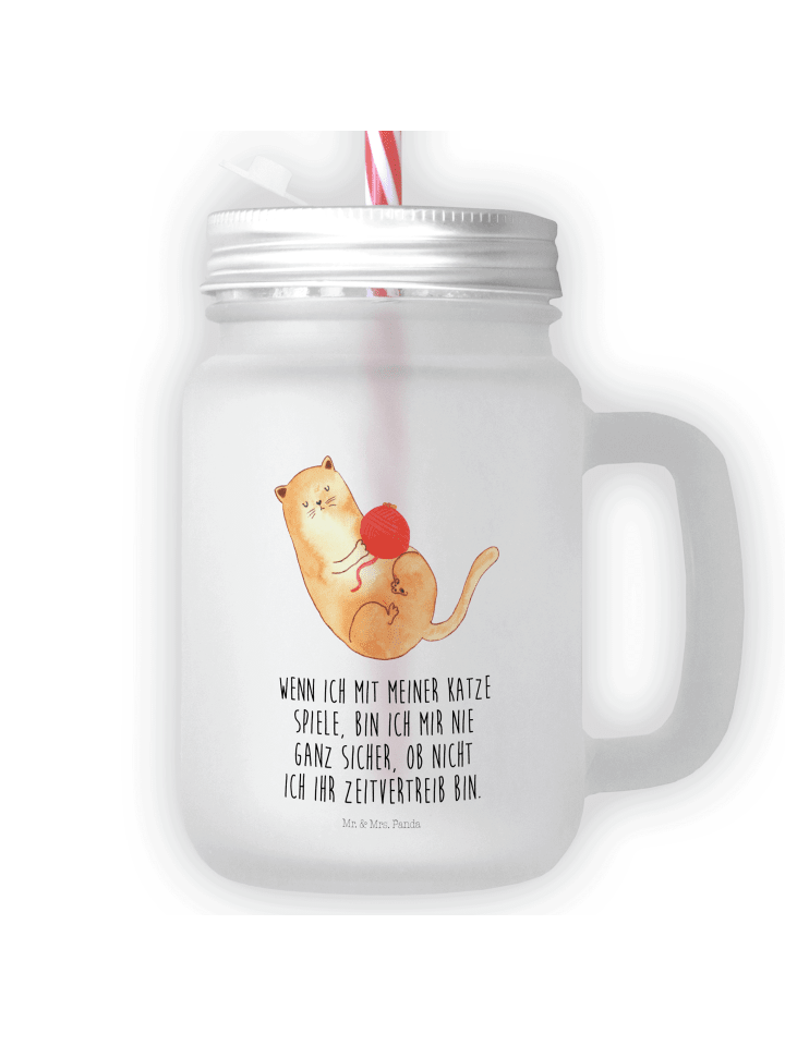Glas Katze Wolle mit Spruch in Transparent