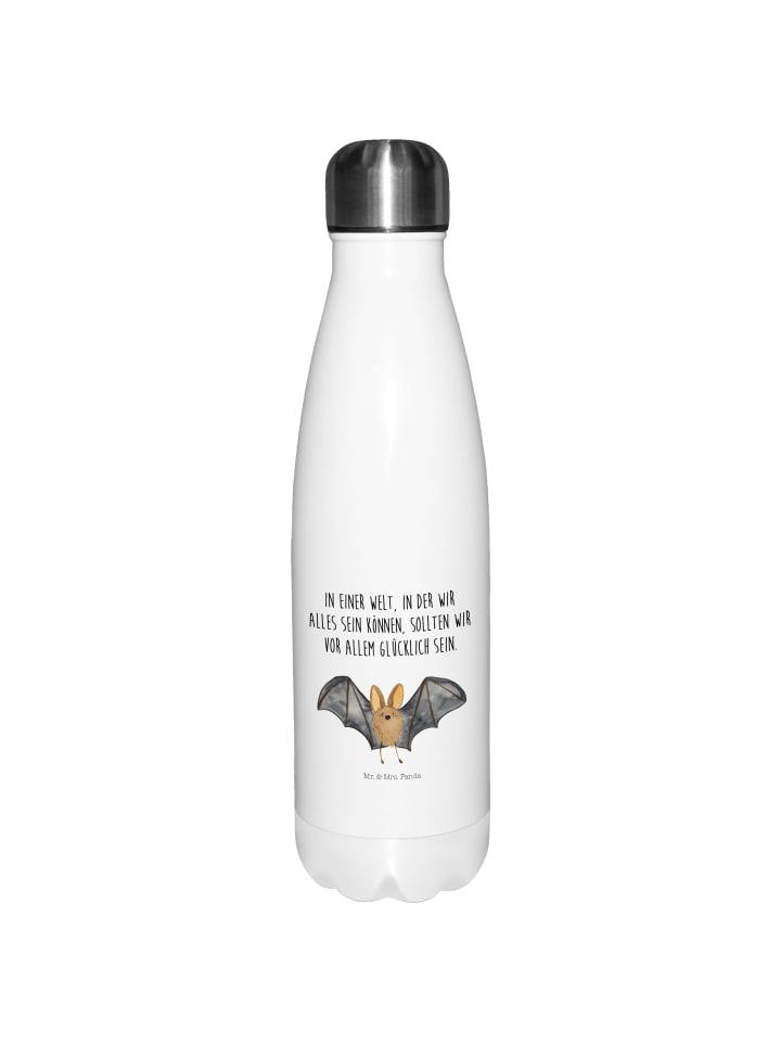 Trinkflasche Fledermaus Flügel mit Spruch in Weiß