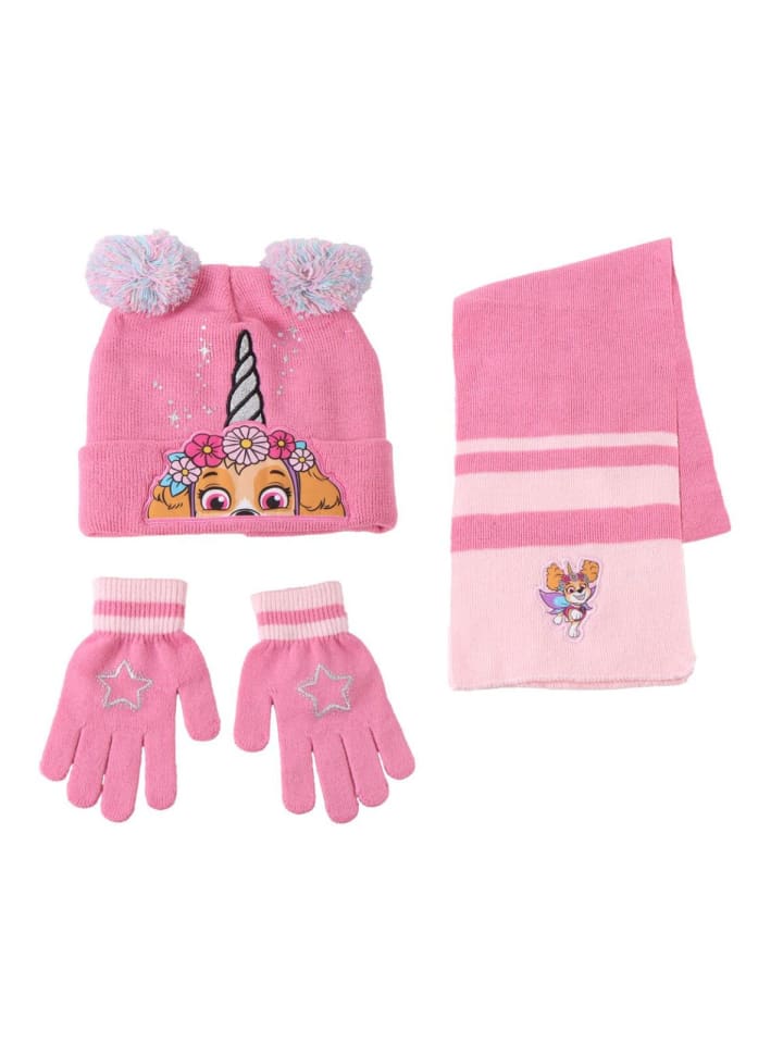 Paw Patrol Kinder 3 Teilig Mütze & Schal & Handschuhe Set in Rosa