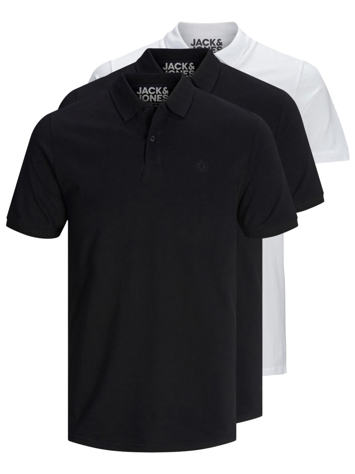 3er-Set Poloshirt in Black/Black/White
