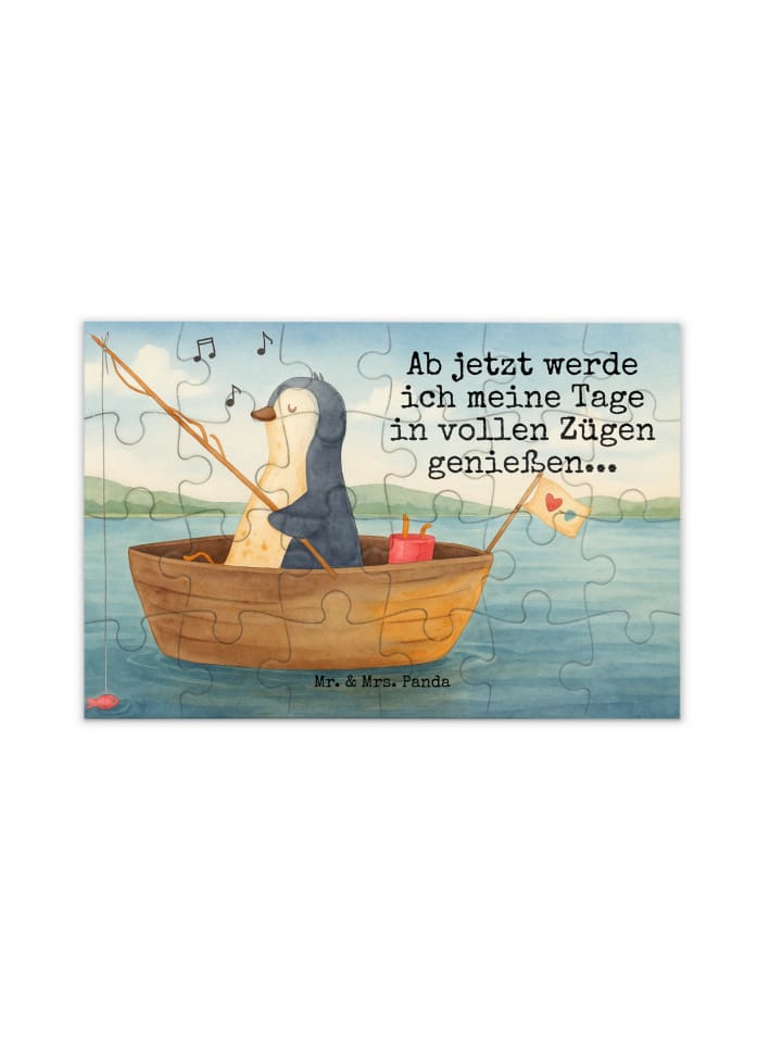 Puzzle Pinguin Angelboot Design mit Spruch in Weiß