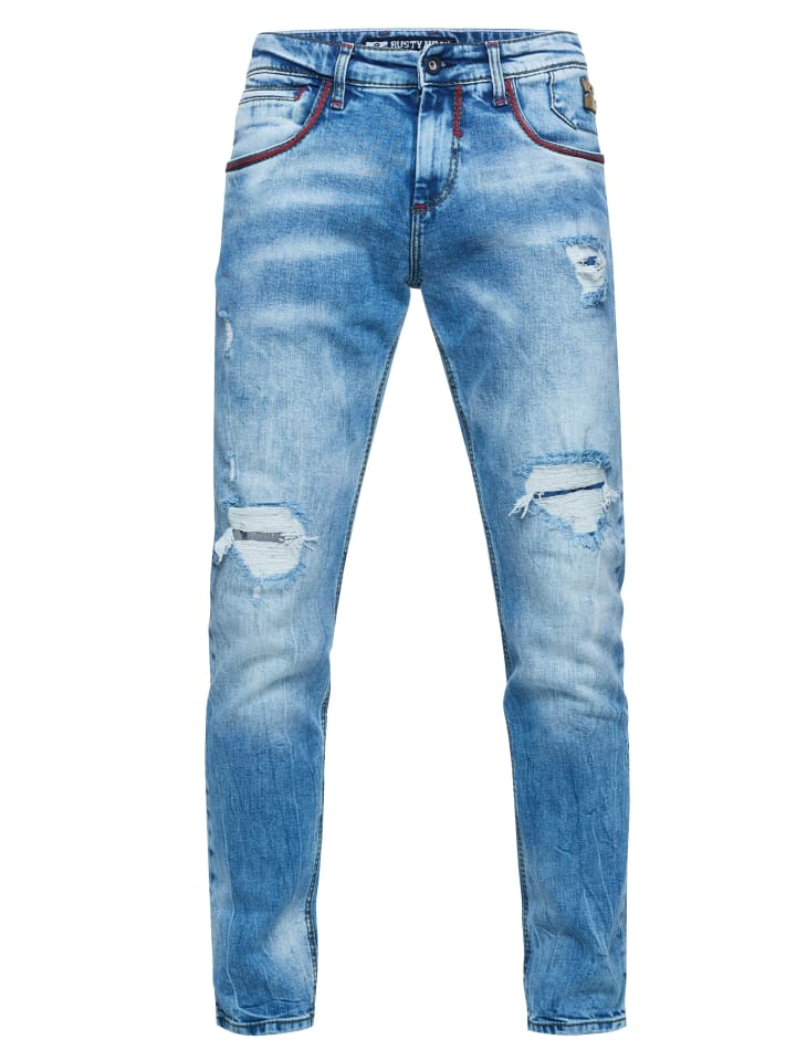 Jeans Hose "MINO" Slim Fit Stretch Destroyed-Pants in Light Blue Used