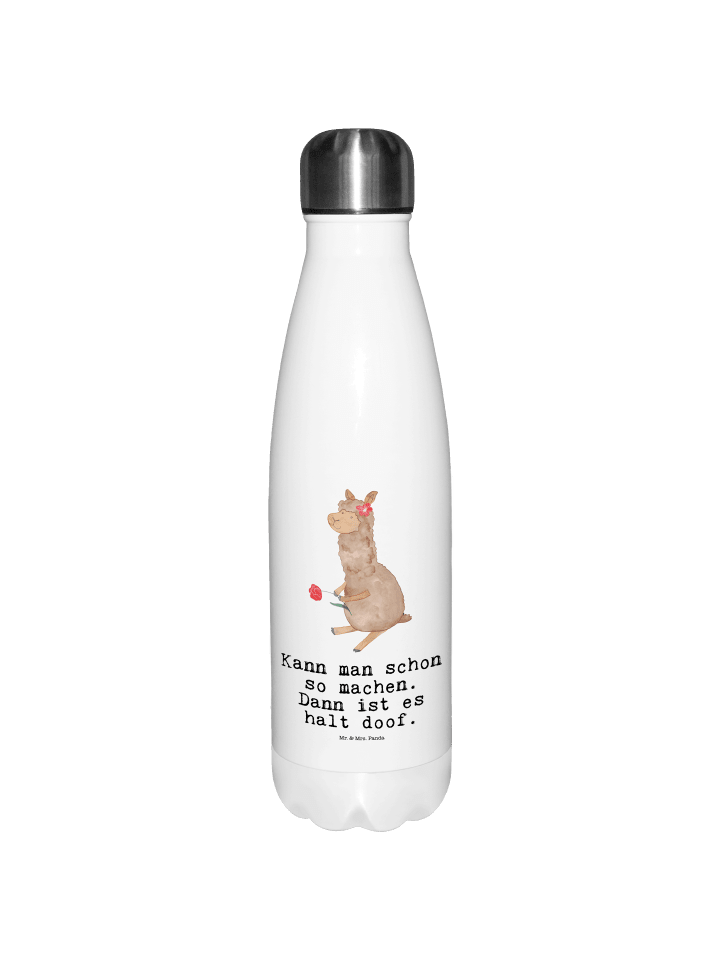 Trinkflasche Alpaka Blume mit Spruch in Weiß