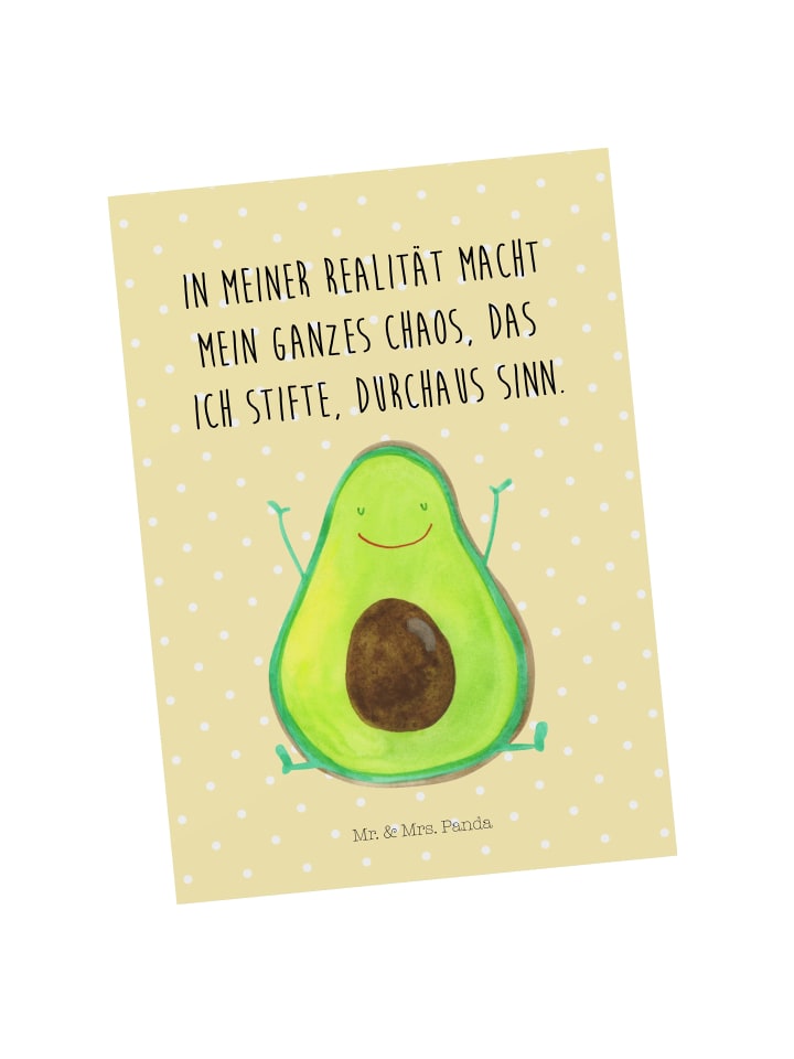 Postkarte Avocado Glücklich mit Spruch in Gelb Pastell