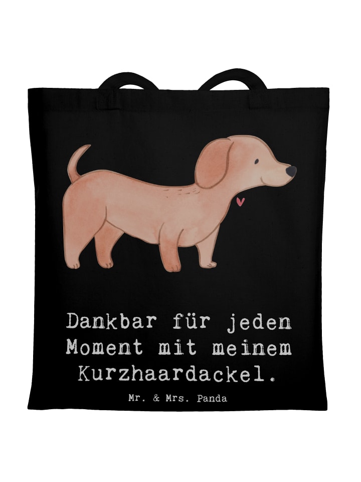 Tote Bag Dackel Kurzhaardackel Moment mit Spruch in Schwarz