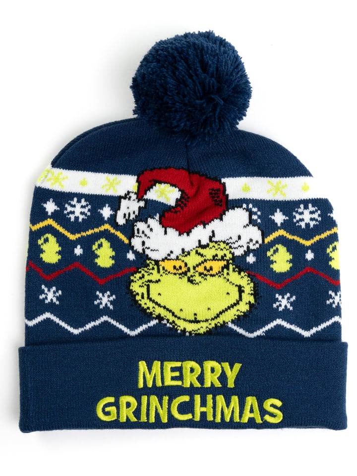 The Grinch Strickmütze Wintermütze mit Bommel Mütze in blau