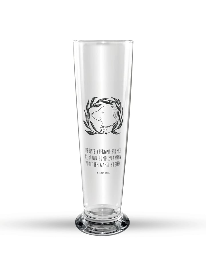 Trinkglas Hund Blumen mit Spruch in Transparent