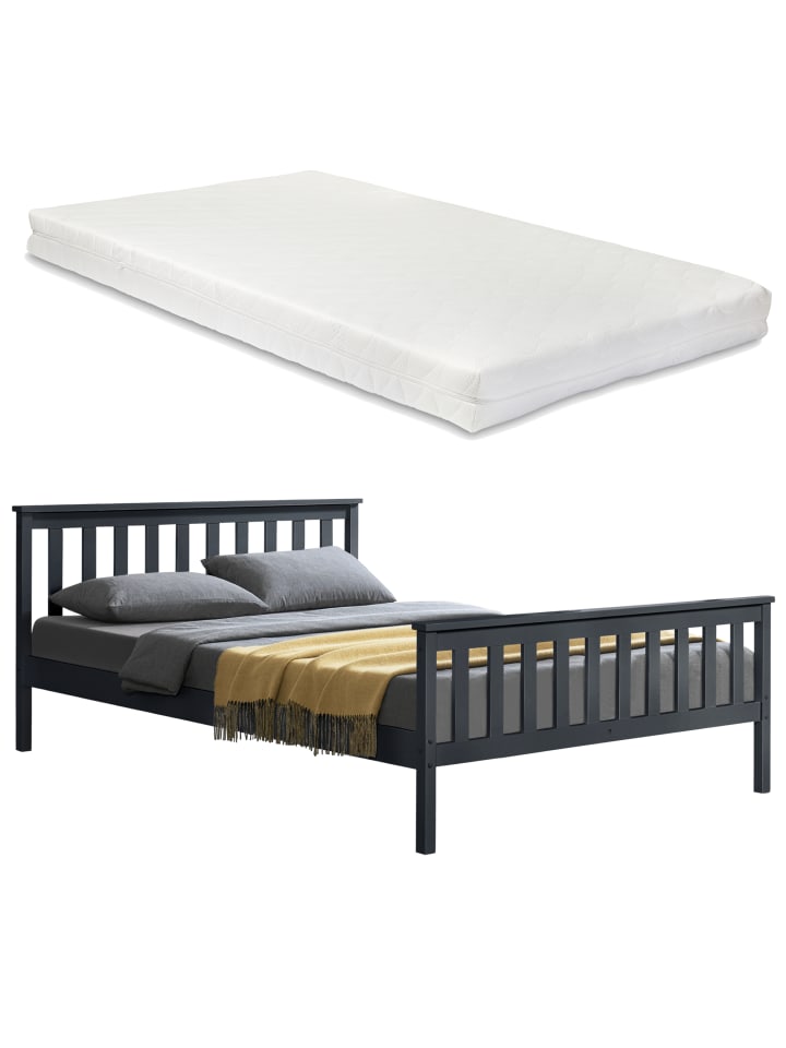 Holzbett Hellnar mit Matratze in Grau (B)180cm