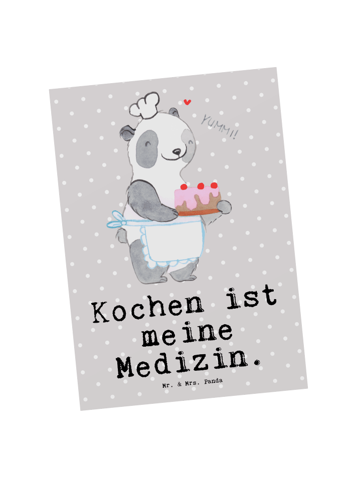 Ansichtskarte Bär Kochen mit Spruch in Grau Pastell