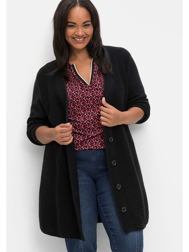 Longstrickjacke in schwarz