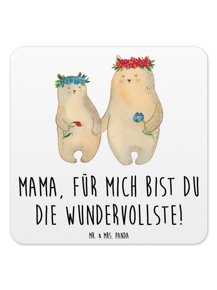 Gläseruntersetzer Bären mit Blumenkranz mit Spruch in Weiß