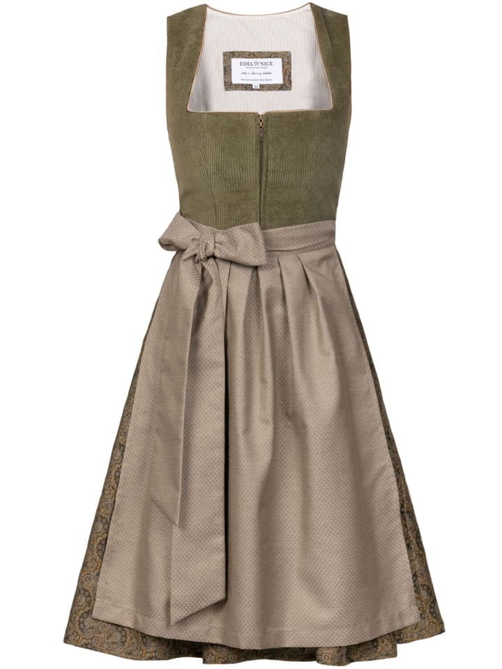Midi Dirndl Emilia Grün Cord in grün