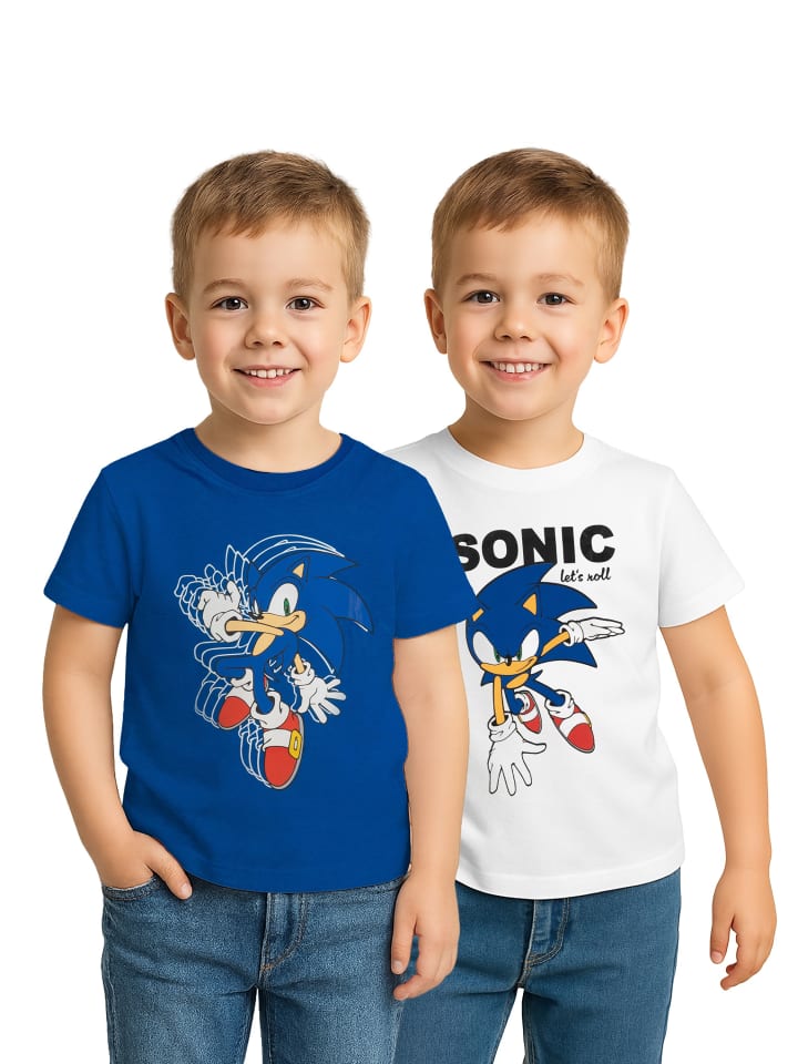 2er Pack Sonic the Hedgehog T-Shirt Oberteil Shirt kurzärmlig in blau/weiß