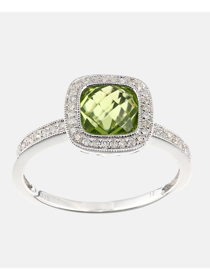 Ring aus 375 Weißgold mit Diamant mit Peridot