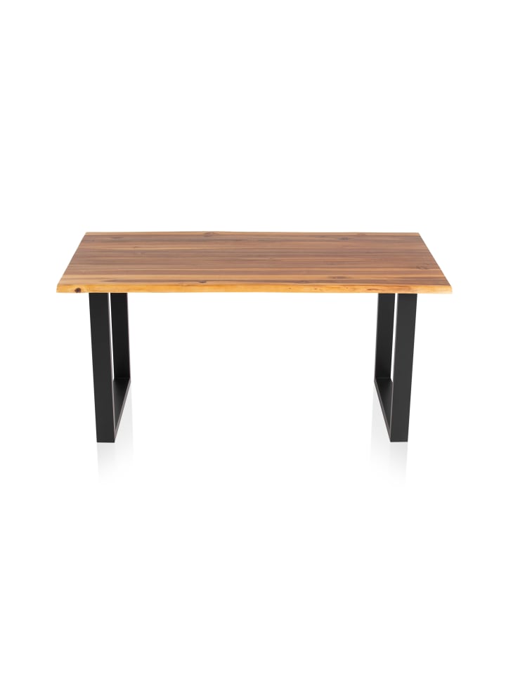 Esstisch 200x100 cm echte Baumkante aus Akazie und Kufengestell in Cognacfarben