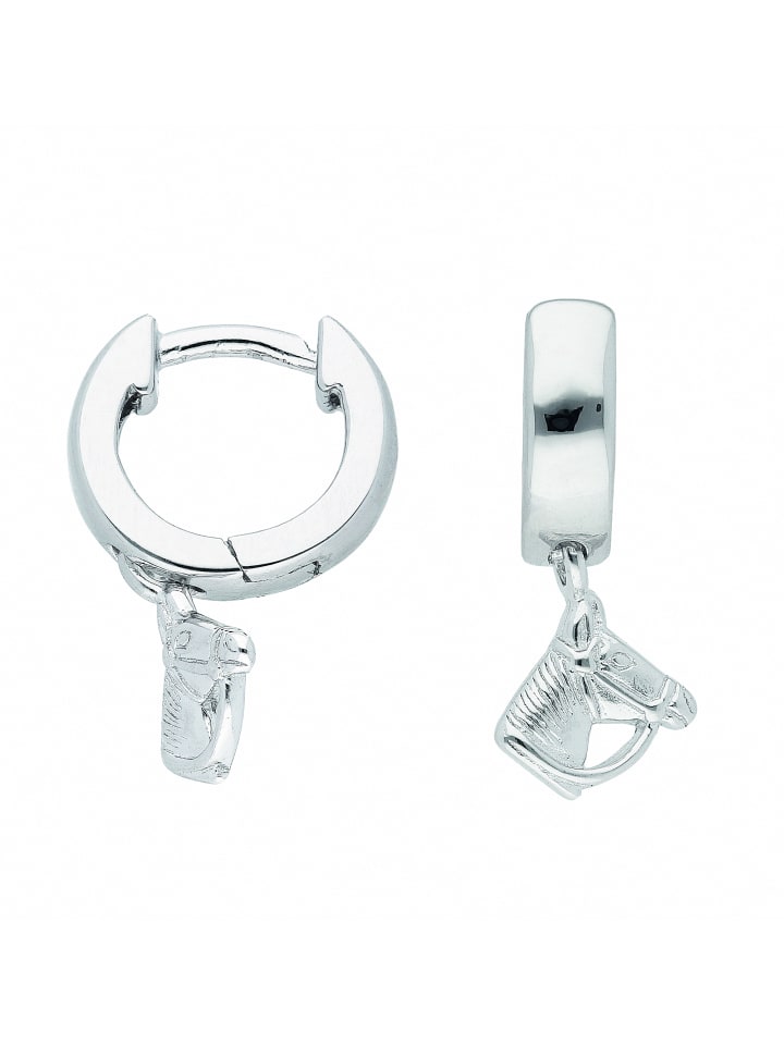 Damen 925 Silber Ohrringe / Creolen Pferd Ø 10,9 mm in silber