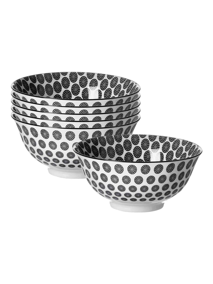 6er Set Müslischalen Takeo Circles in Schwarz-Weiß ø 15,5 cm