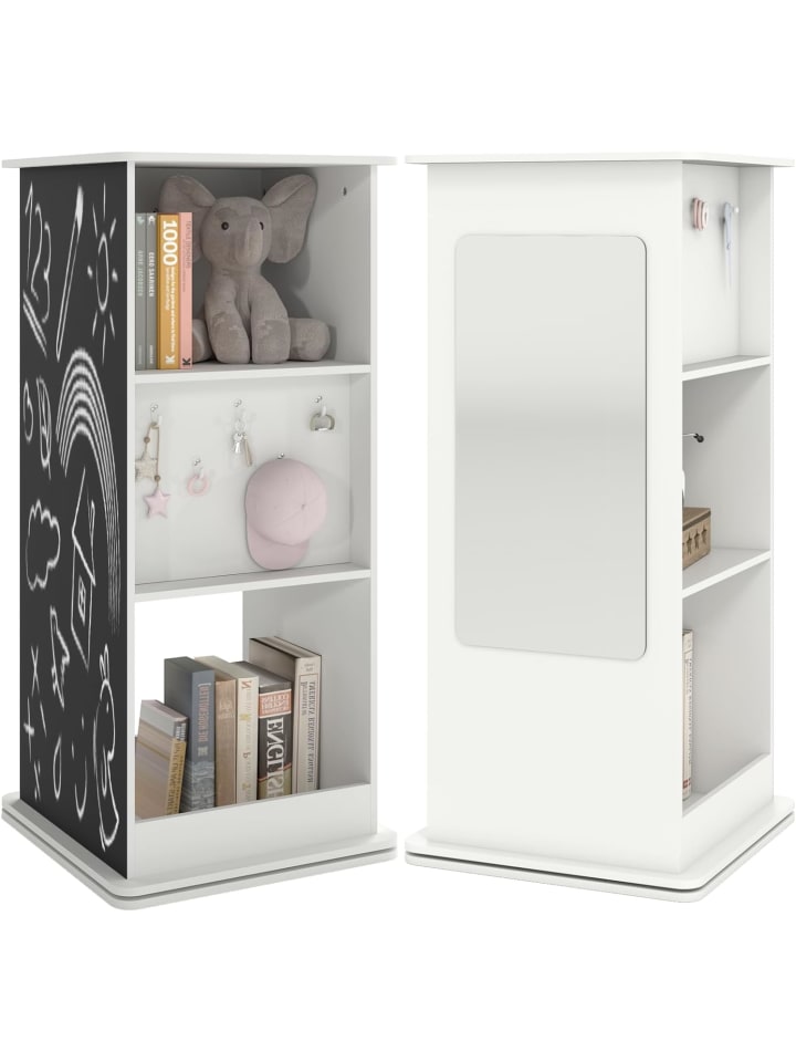 Bücherregal Kinder drehbar mit Tafel & Spiegel in Weiß